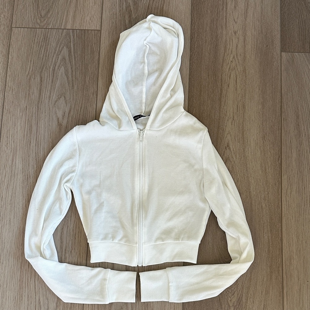 Naked Wardrobe Cropped White Hoodie
